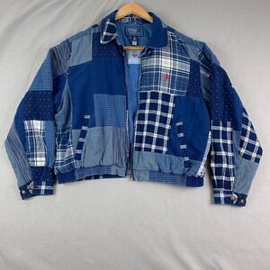 Polo Ralph Lauren Indigo Blue Patchwork Windbreaker Jacket Womens XL Bomber